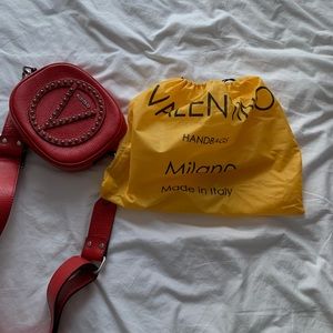 Valentino Women's Red V Logo Leather Cross-Body Bag